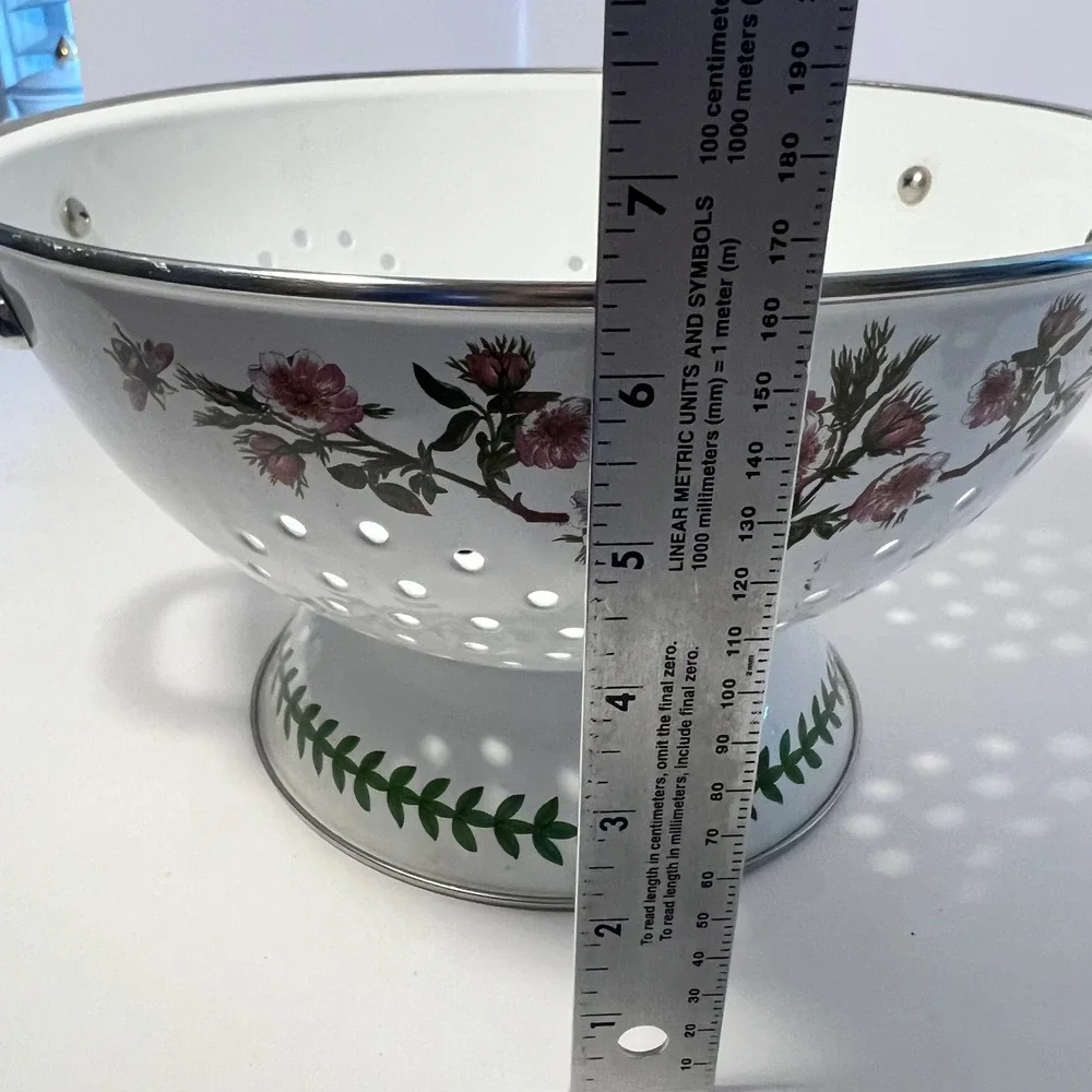 Portmeirion Botanic Garden Enamel Colander Rosa Canina Dog Rose Floral Strainer